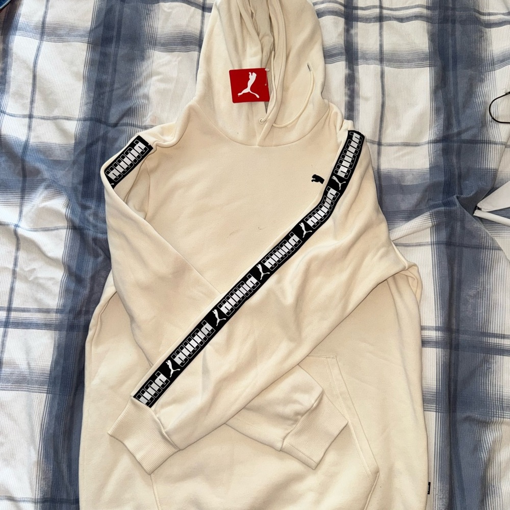 Puma Men's Off-White Hoodie with Black Accents